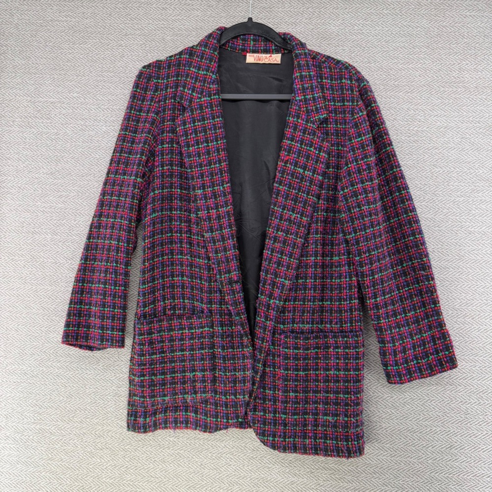 Vino De Casa Blazer Large Multi Color Tweed Longline Vintage Style Jacket